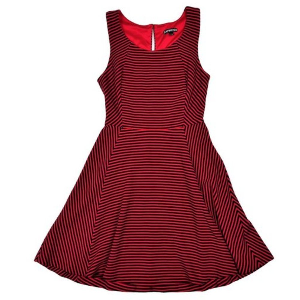 Red Blue Striped Fit and Flare Dress Size XS